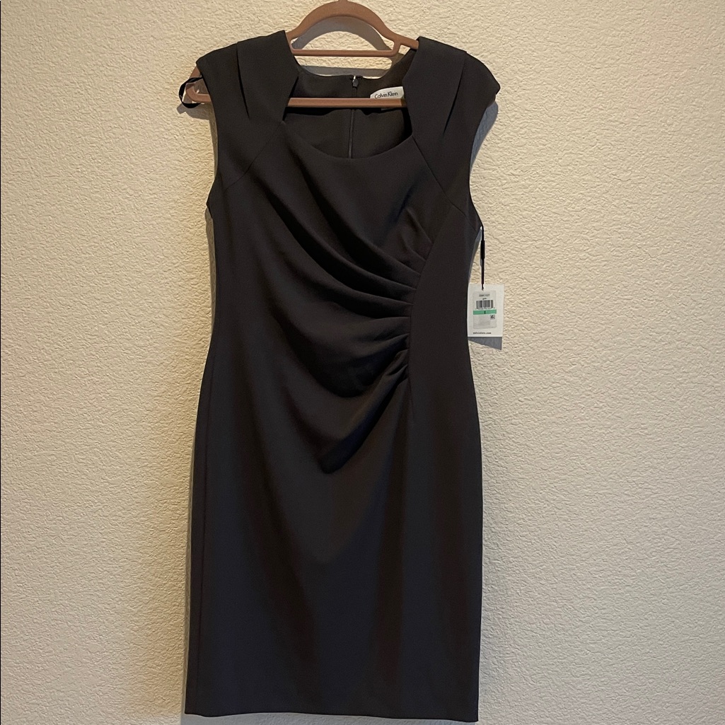 Calvin Klein Black Draped Midi Dress